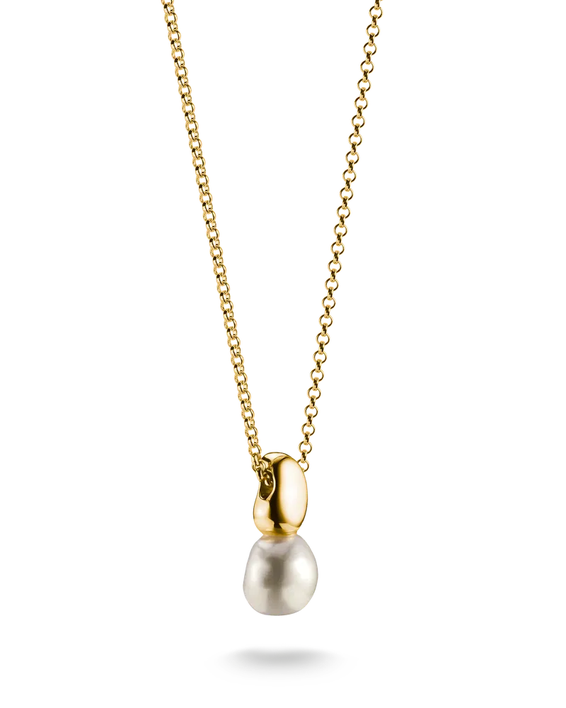 Thomas Sabo Damen Kette mit Perlen-Anhänger Natural Beauty vergoldet, Sterlingsilber Gelbgold vergoldet Gelbgoldfarben