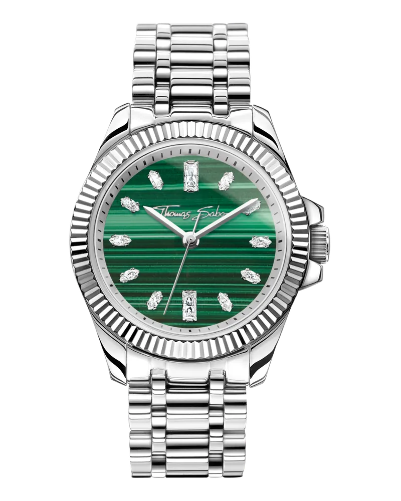 Thomas Sabo Damen Damenuhr mit Malachit Divine Jewellery Stone silberfarben, Edelstahl Grün