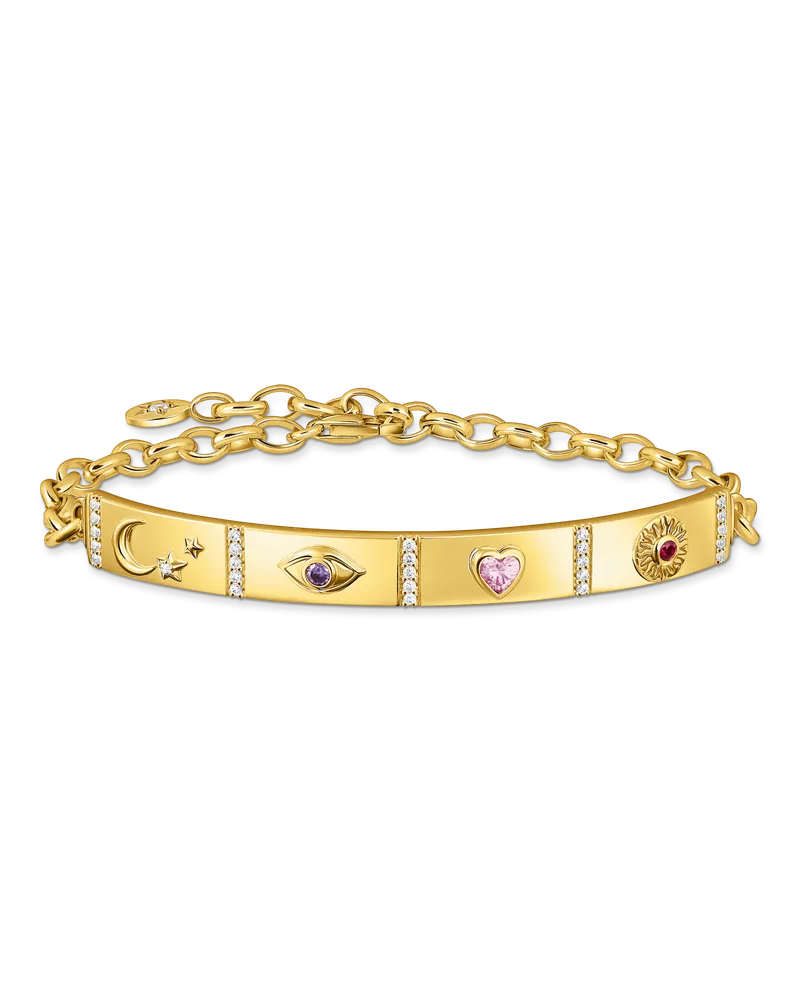 Thomas Sabo Damen Armband mit kosmischen Symbolen und bunten Steinen vergoldet, Sterlingsilber Gelbgold vergoldet Gelbgoldfarben