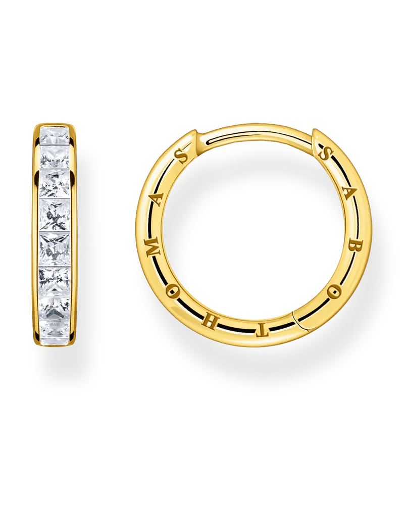 Thomas Sabo Damen Creolen mit weißen Steinen Pavé vergoldet, Sterlingsilber Gelbgold vergoldet Gelbgoldfarben