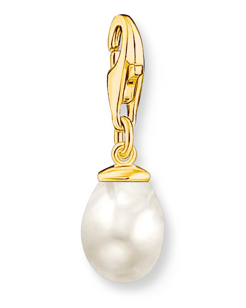 Thomas Sabo Damen Charm-Anhänger weiße Perle vergoldet, Sterlingsilber Gelbgold vergoldet, Charm Club Collection Gelbgoldfarben