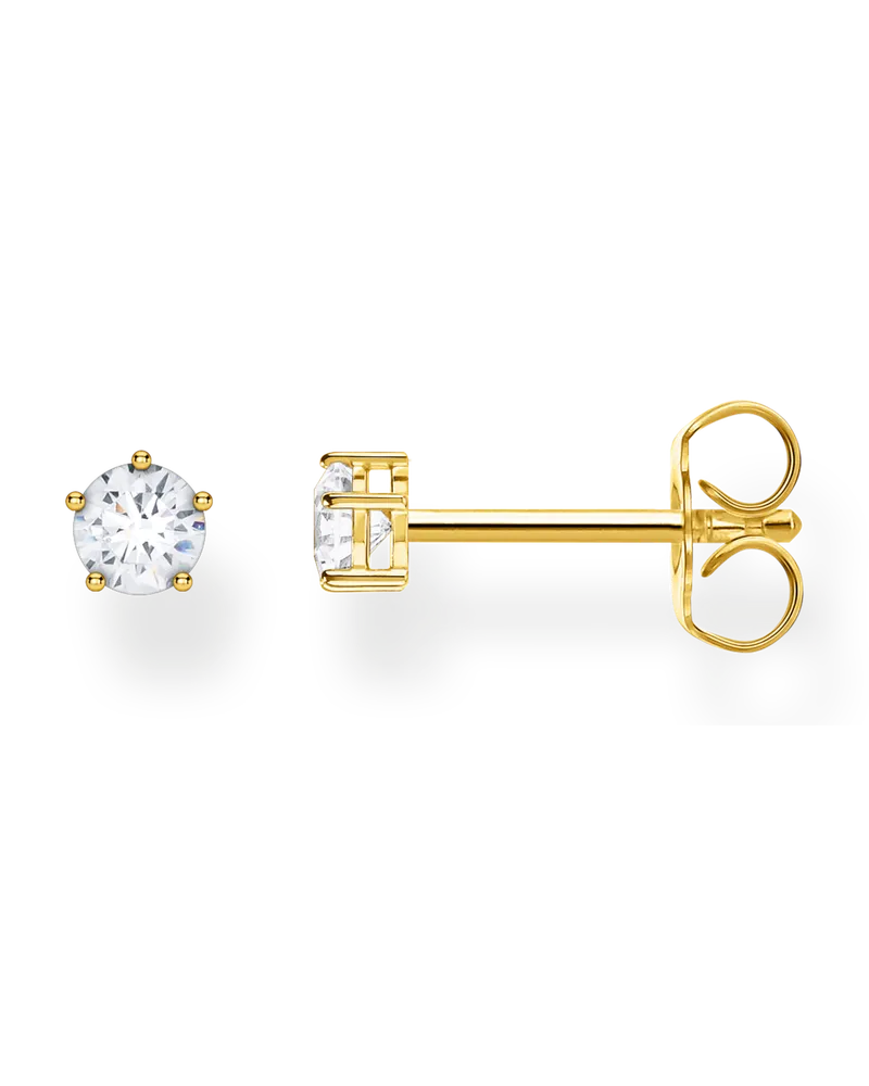 Thomas Sabo Damen Einzel Ohrstecker weißer Stein gold, Sterlingsilber Gelbgold vergoldet, Charming Collection Gelbgoldfarben