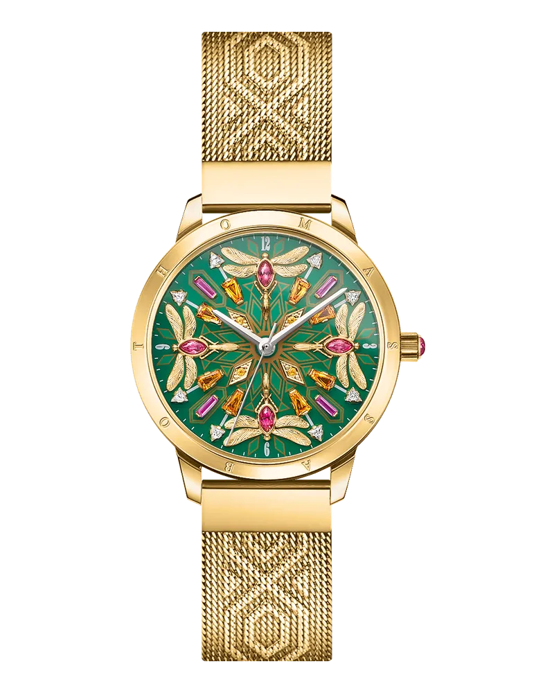 Thomas Sabo Damen Damenuhr Kaleidoskop Libelle grün gelbgoldfarben, Edelstahl Gelbgoldfarben