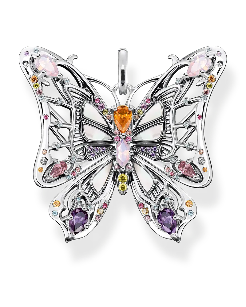 Thomas Sabo Damen Anhänger Schmetterling farbige Steine silber, Sterlingsilber geschwärzt Blau