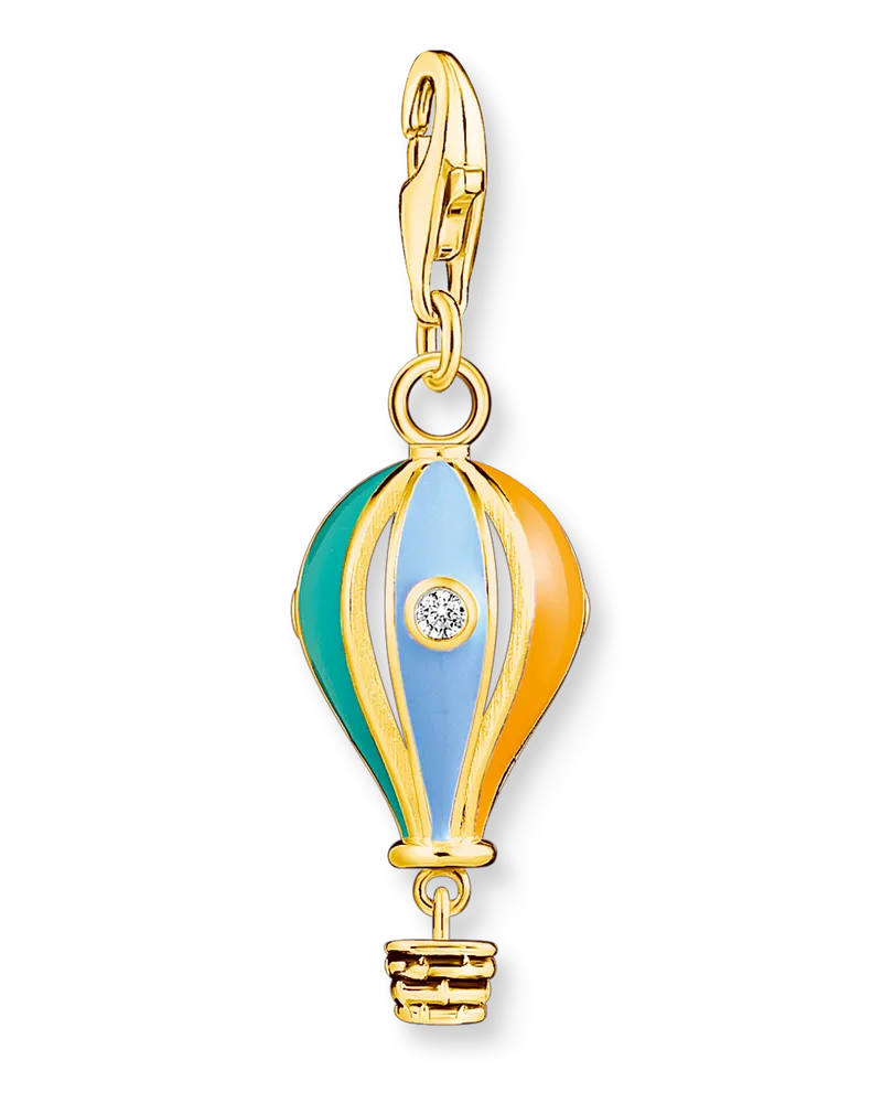 Thomas Sabo Damen Charm-Anhänger bunter Heißluftballon vergoldet, Sterlingsilber Gelbgold vergoldet, Charm Club Collection Gelb