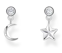 Ohrstecker mit Mond- und Stern-Anhänger und weißen Steinen Silber