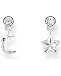 Thomas Sabo Ohrstecker mit Mond- und Stern-Anhänger und weißen Steinen Silber Silberfarben