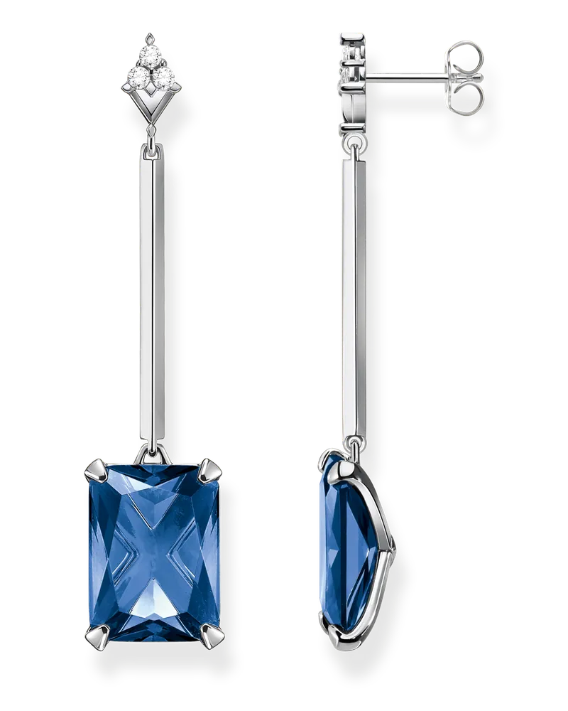 Thomas Sabo Damen Ohrringe blauer Stein silber, Sterlingsilber Dunkelblau