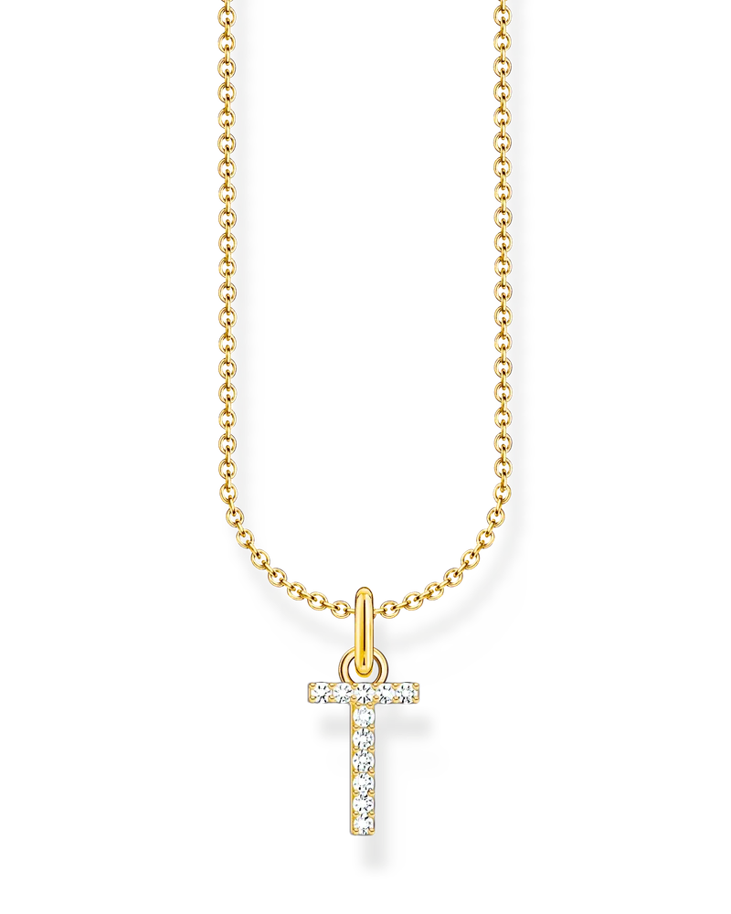 Thomas Sabo Damen Kette mit Buchstaben-Anhänger T vergoldet, Sterlingsilber Gelbgold vergoldet, Charming Collection Gelbgoldfarben