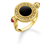 Ring drehbar mit schwarzem Onyx und weißen Steinen vergoldet