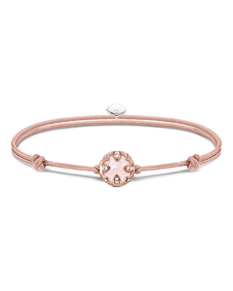 Thomas Sabo Damen Armband Karma Secret mit Rosenquarz Bead, Sterlingsilber Roségold vergoldet, Karma Beads Beige