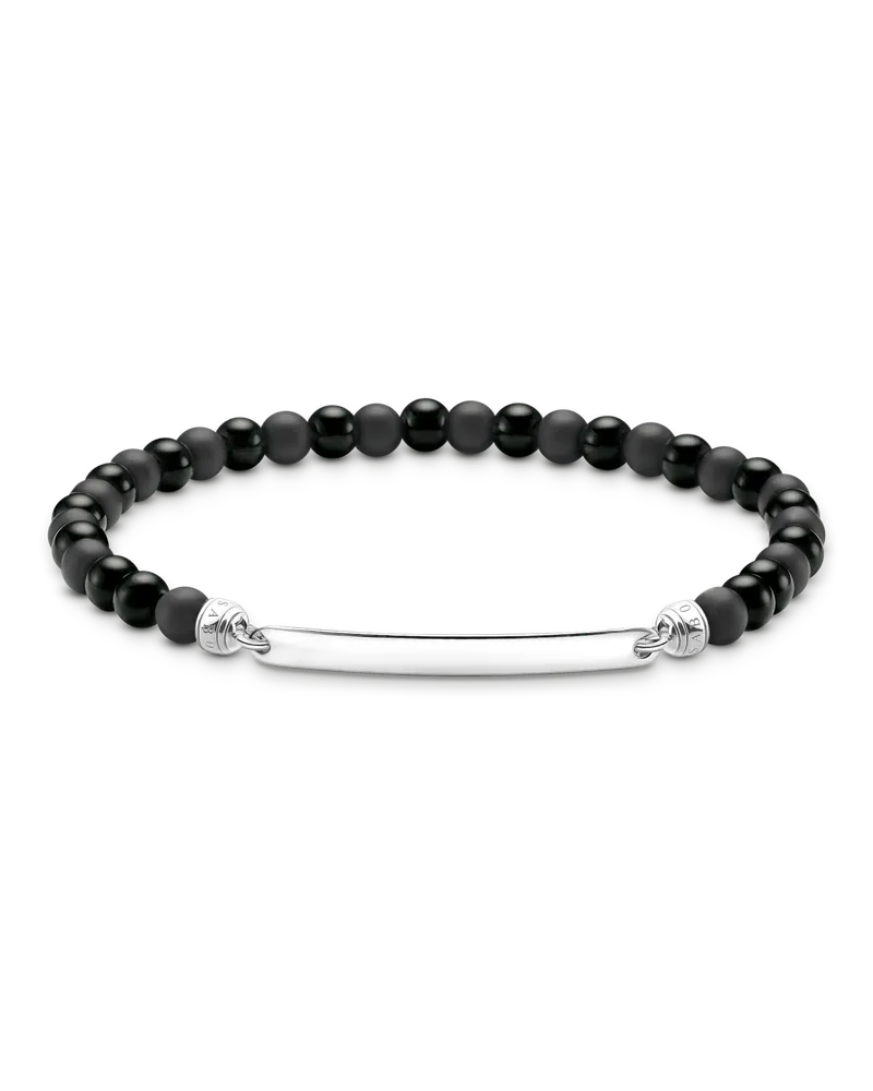 Thomas Sabo Herren Gravierbares Armband mit Obsidian-Beads, Sterlingsilber Schwarz