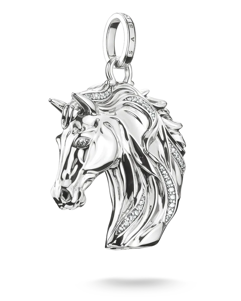 Thomas Sabo Damen Elyndra Pferdeanhänger mit Zirkonia Silber geschwärzt, Sterlingsilber Silberfarben