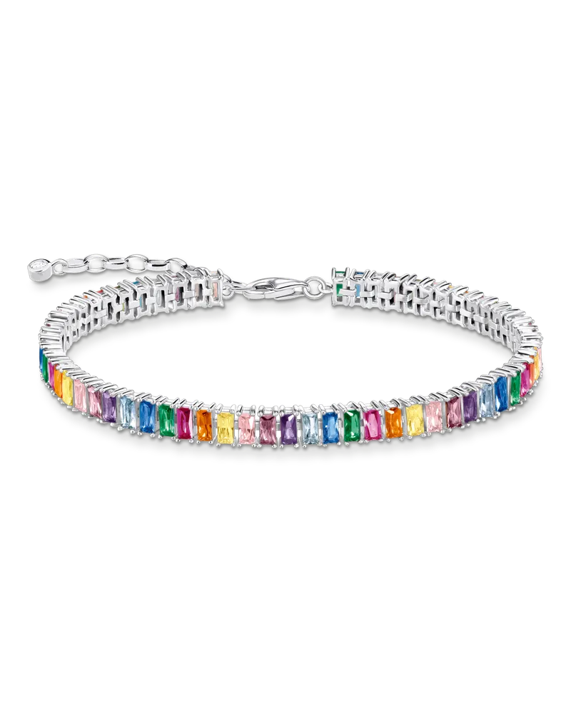 Thomas Sabo Damen Tennisarmband mit bunten Steinen Silber, Sterlingsilber Blau