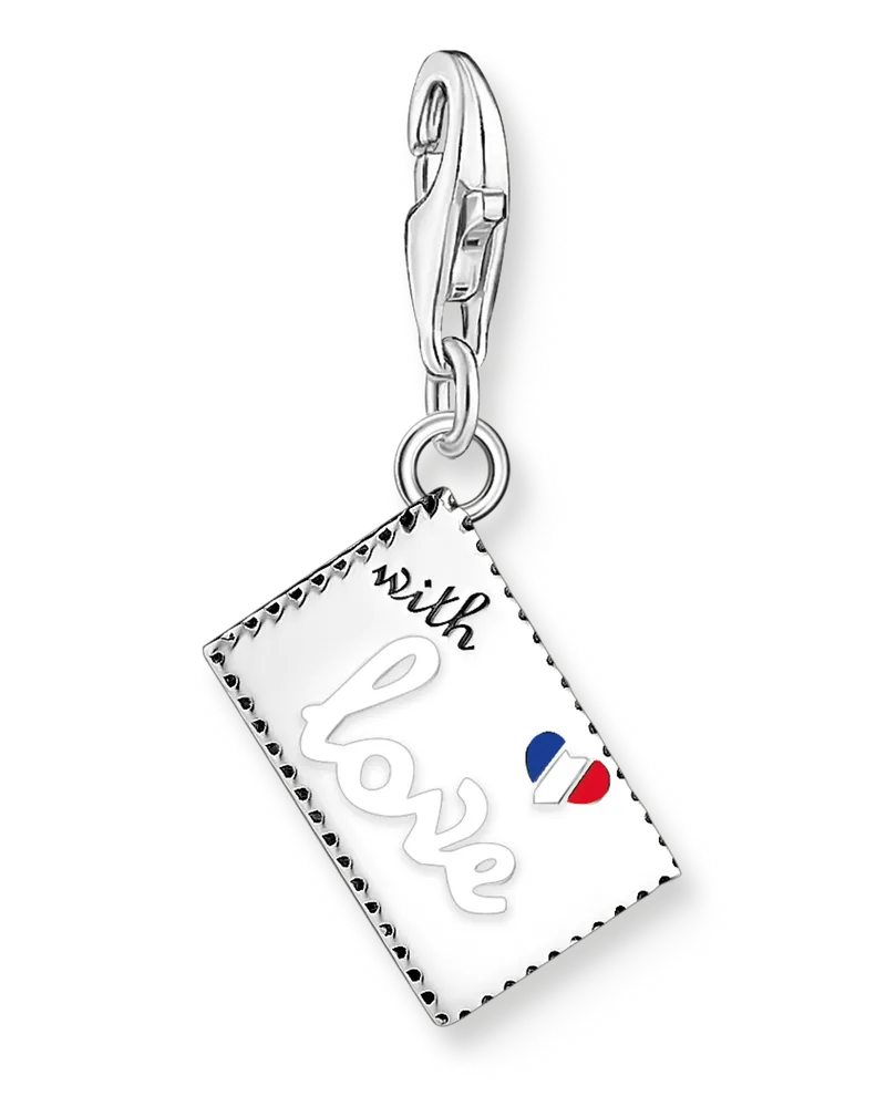 Thomas Sabo Damen Charm-Anhänger Eiffelturm Briefmarke Silber, Sterlingsilber, Charm Club Collection Blau