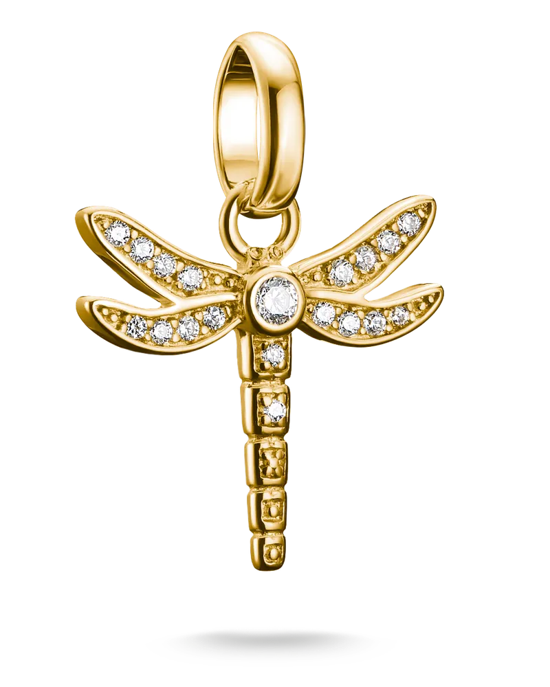 Thomas Sabo Damen Charm-Anhänger Libelle mit Steinen Connect vergoldet, Sterlingsilber Gelbgold vergoldet Gelbgoldfarben