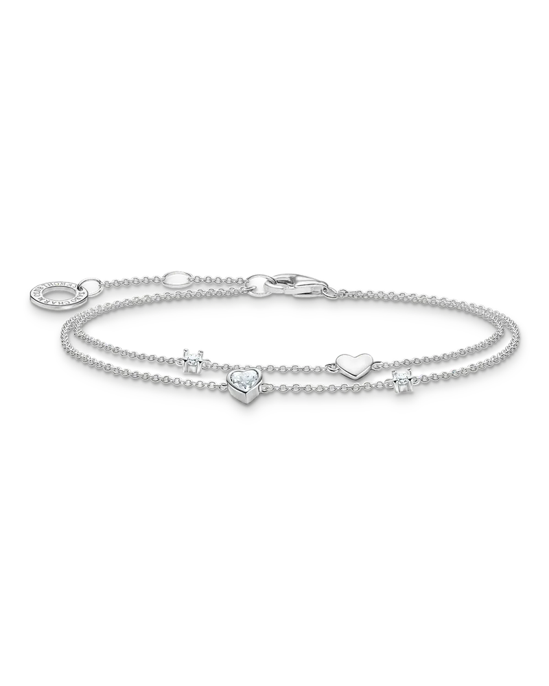 Thomas Sabo Damen Armband mit Herzen und weiße Steine silber, Sterlingsilber, Charming Collection Silberfarben