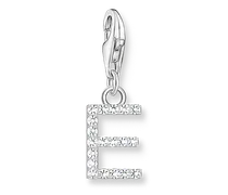 Charm-Anhänger Buchstabe E mit weißen Steinen Silber