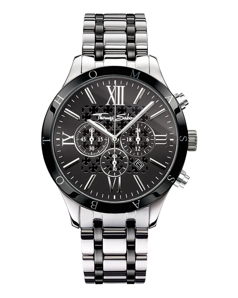 Thomas Sabo Herren Herrenuhr Rebel Urban Keramik silberfarben, Edelstahl | Keramik Schwarz