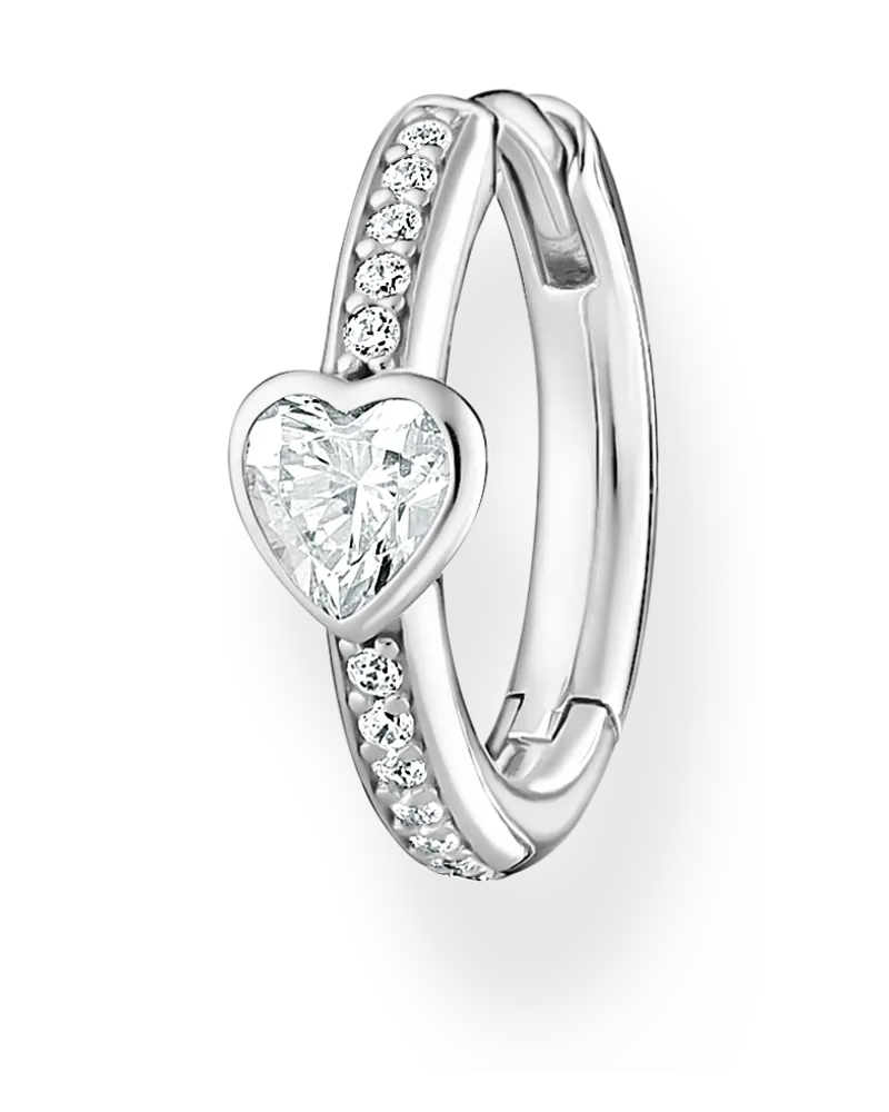 Thomas Sabo Damen Einzel Creole mit Herz und weiße Steine silber, Sterlingsilber, Charming Collection Silberfarben