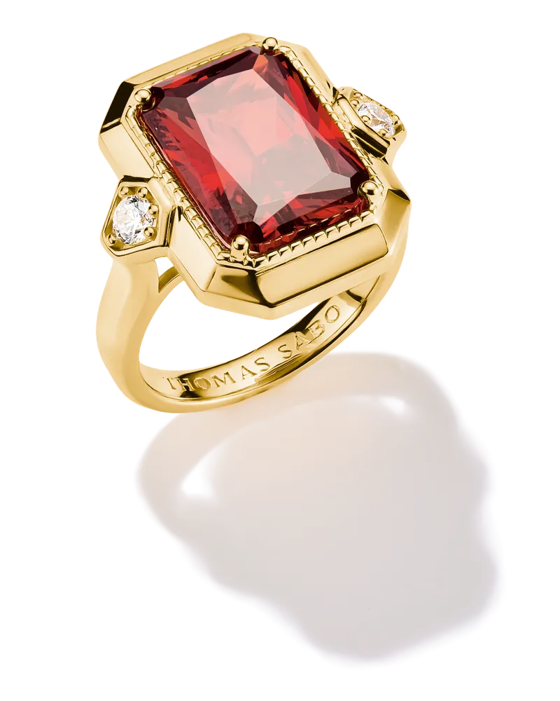 Thomas Sabo Damen Ring  Roter Zirkoniastein Elyndra 18k Vergoldung, Sterlingsilber Gelbgold vergoldet Gelbgoldfarben