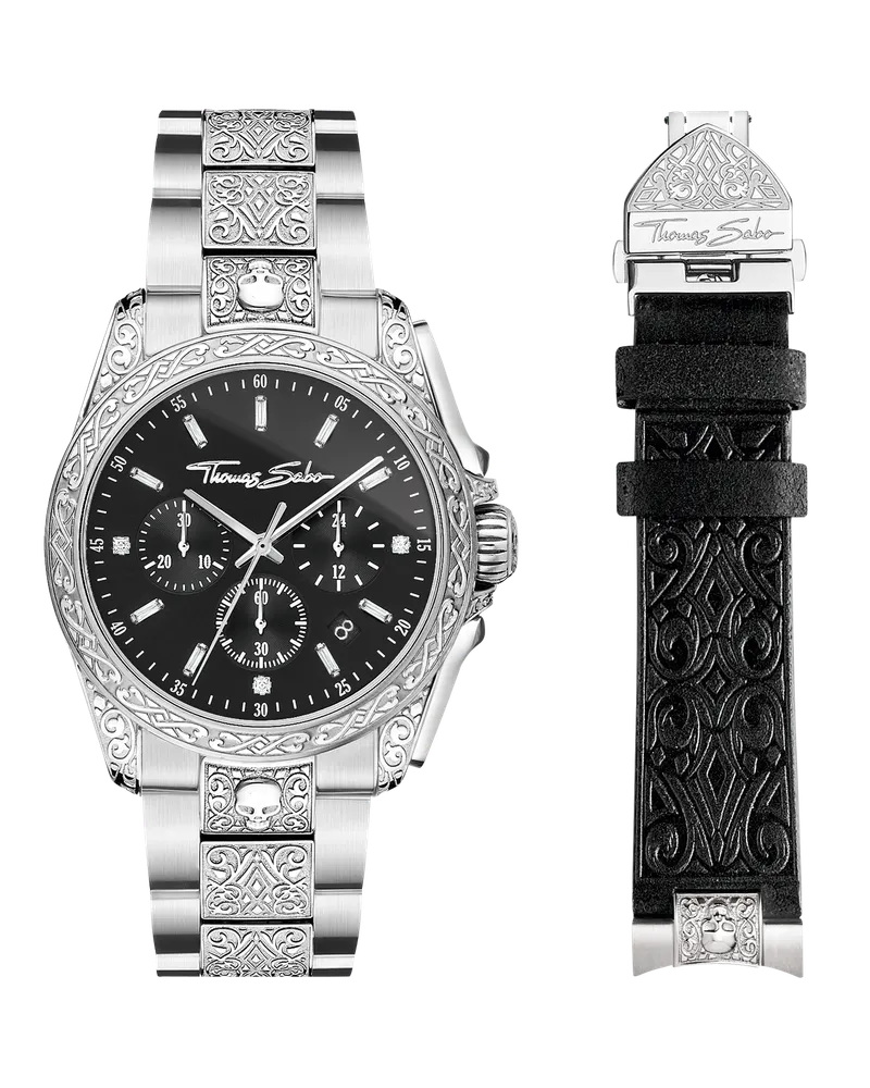Thomas Sabo Herren Herrenuhr Rebel at Heart Chronograph silberfarben, Edelstahl Schwarz