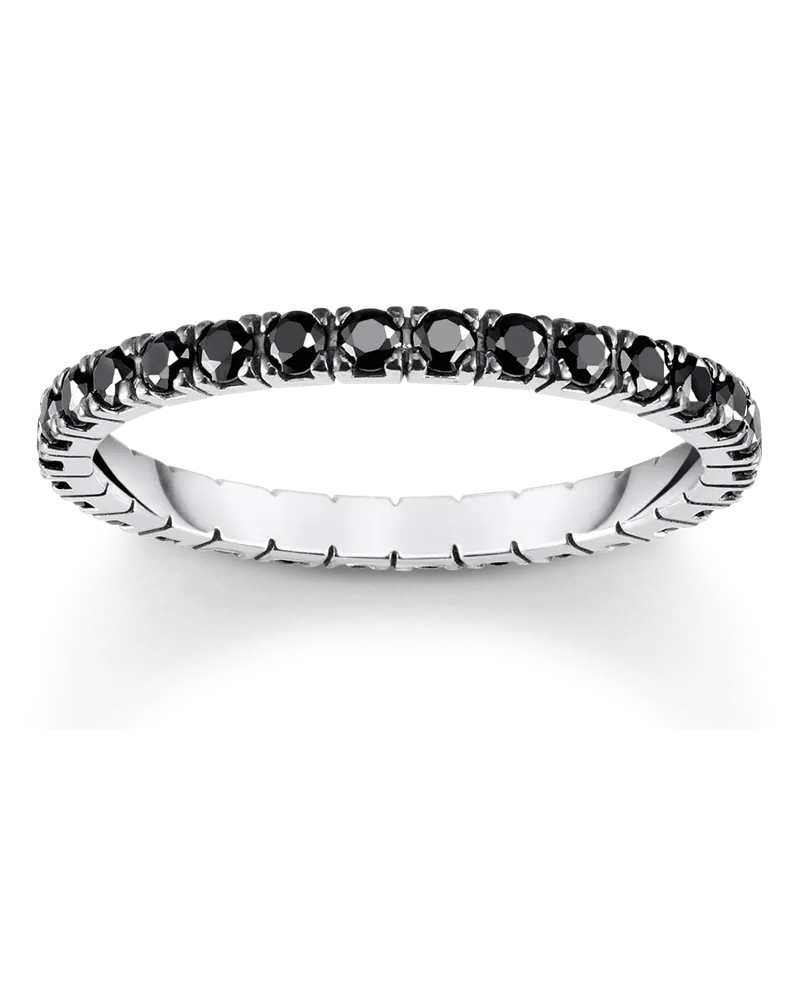 Thomas Sabo Damen Ring in zartem Design mit schwarzen Steinen Silber geschwärzt, Sterlingsilber Schwarz