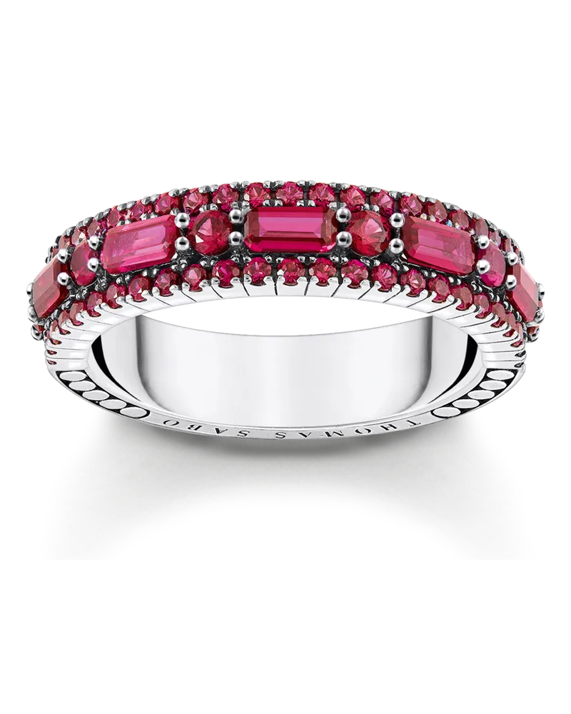 Thomas Sabo Damen Ring mit rubinroten Steinen Silber geschwärzt, Sterlingsilber Silberfarben