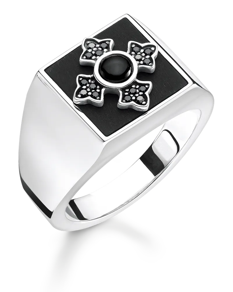 Thomas Sabo Herren Ring Royalty Kreuz, Sterlingsilber Schwarz