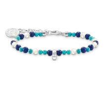Member Charm-Armband mit weißen Perlen und blauen Beads Silber