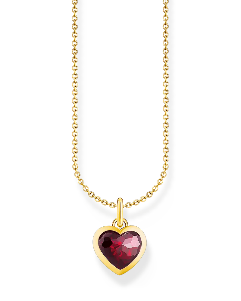 Thomas Sabo Damen Kette mit dunkelrotem Herz-Anhänger vergoldet, Sterlingsilber Gelbgold vergoldet, Charming Collection Gelbgoldfarben