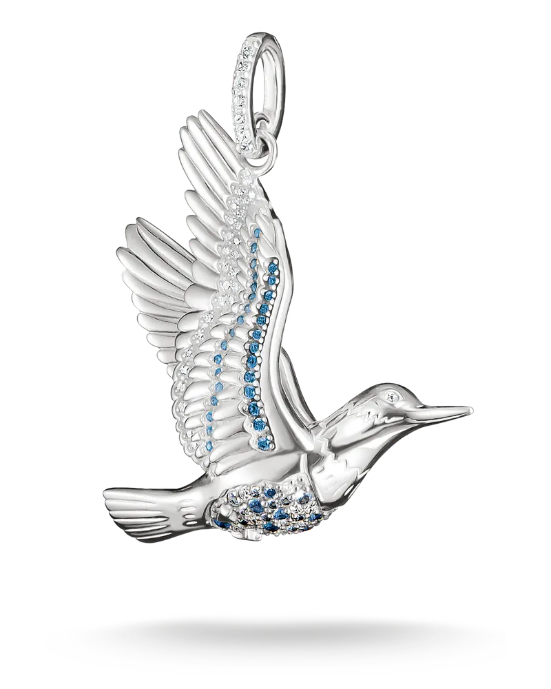 Thomas Sabo Damen Anhänger Eisvogel mit mehrfahrbigen Steinen, Sterlingsilber Blau
