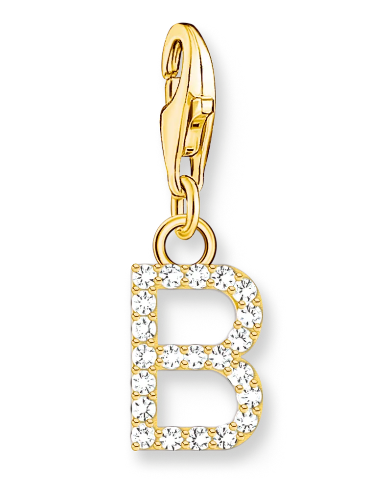 Thomas Sabo Damen Charm-Anhänger Buchstabe B mit weißen Steinen vergoldet, Sterlingsilber Gelbgold vergoldet, Charm Club Collection Gelbgoldfarben