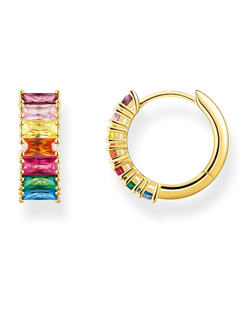 Thomas Sabo Damen Creolen mit bunten Steinen Pavé vergoldet, 925 Sterlingsilber vergoldet Gelbgold/ Glas-Keramik Stein/ synthetischer Korund/ Zirkonia Blau