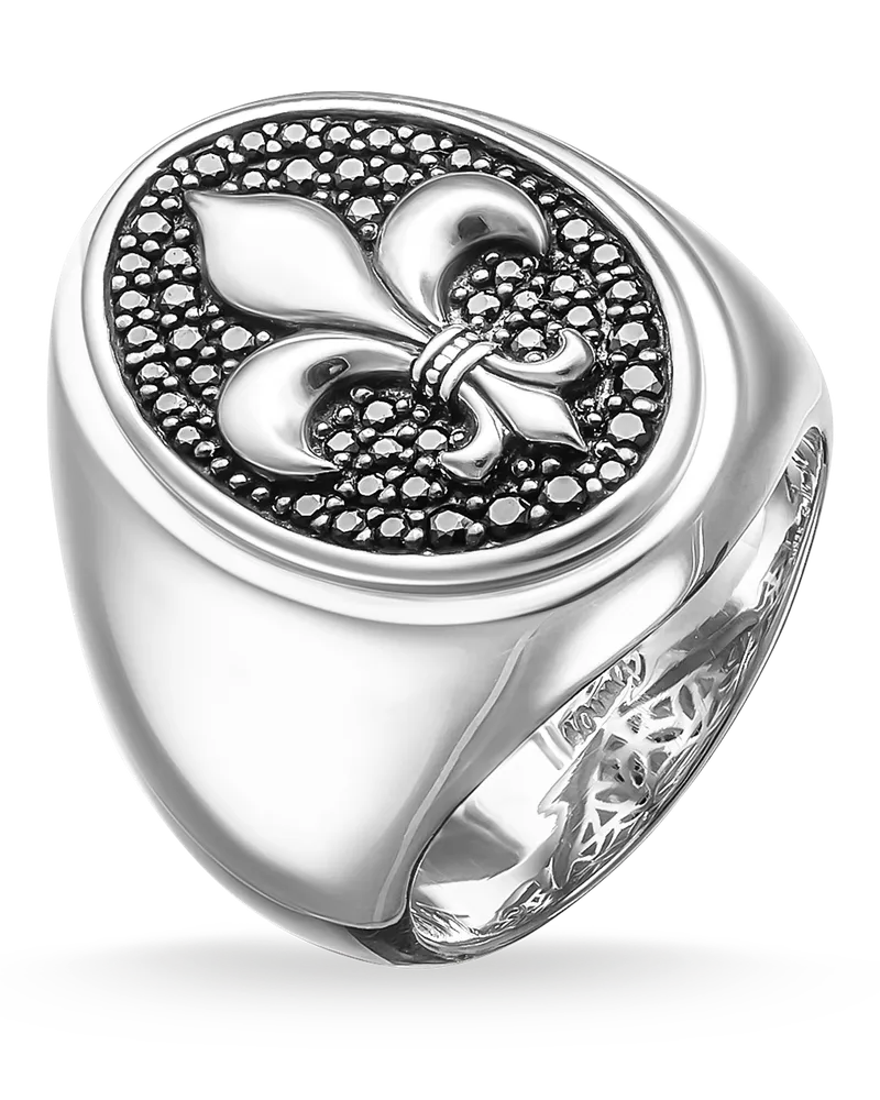 Thomas Sabo Herren Siegelring Bourbonische Lilie, Sterlingsilber Schwarz