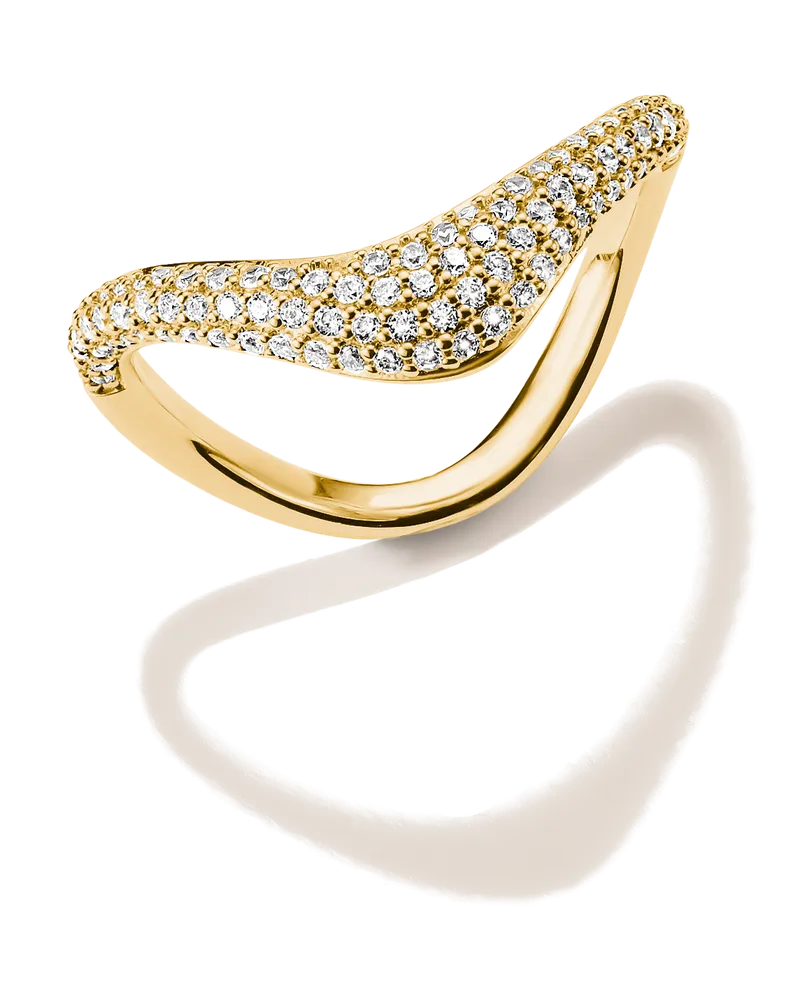 Thomas Sabo Damen Ring in Wellenform mit weißem Zirkonia, M01 Gelbgoldfarben