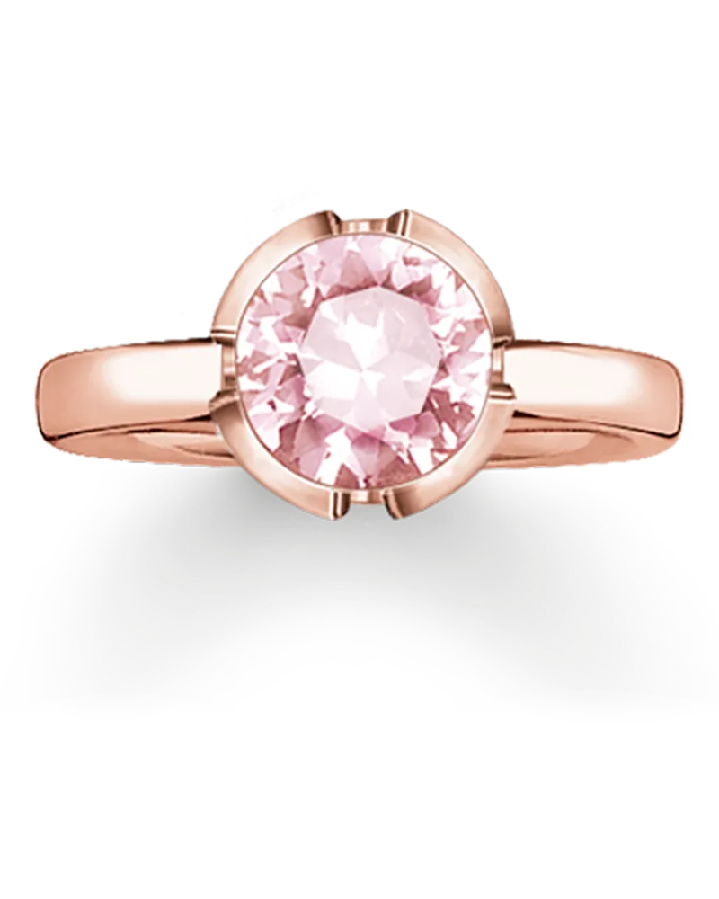Thomas Sabo Damen Solitärring Signature Line rosa klein, Sterlingsilber Roségold vergoldet Pink