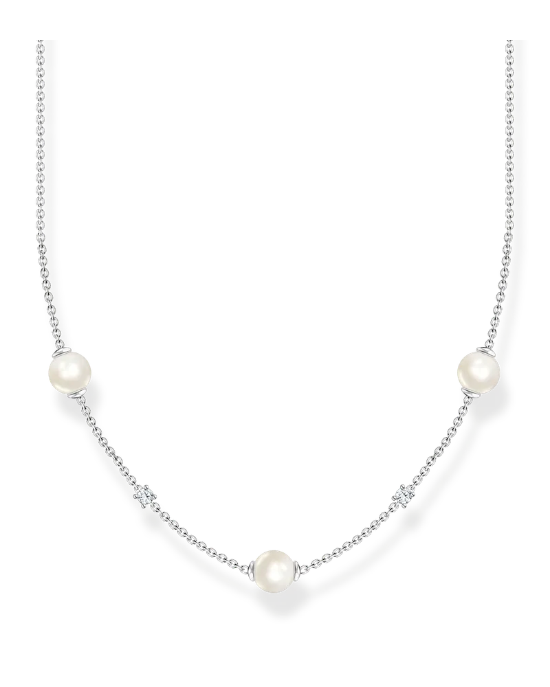 Thomas Sabo Damen Kette Perlen mit weißen Steinen silber, Sterlingsilber, Charming Collection Silberfarben