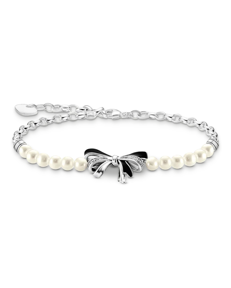 Thomas Sabo Damen Schleifen-Armband mit Perlen Lovely Romance Silber, Sterlingsilber Schwarz