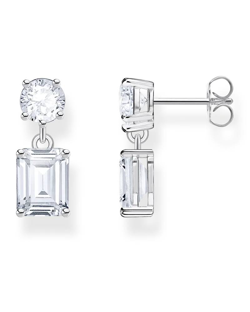 Thomas Sabo Damen Ohrring mit weißen Steinen im Rund- und Oktagonschliff Silber, Sterlingsilber Silberfarben