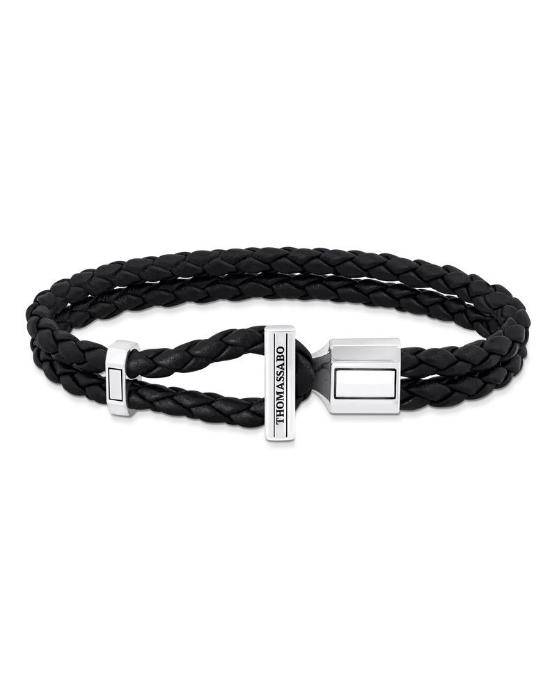 Thomas Sabo Herren Lederarmband doppelt in Schwarz Silber, Sterlingsilber | Leder Schwarz