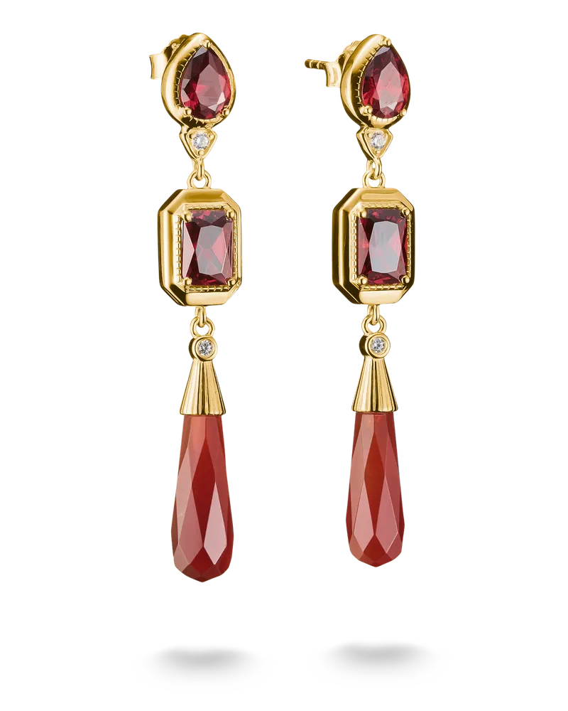 Thomas Sabo Damen Ohrringe Rote Steine Elyndra 18k Vergoldung, Sterlingsilber Gelbgold vergoldet Gelbgoldfarben