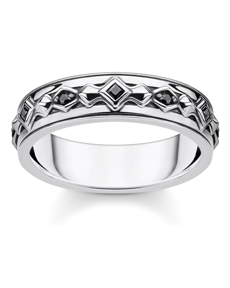 Thomas Sabo Herren Ring schwarze Steine silber, Sterlingsilber Schwarz