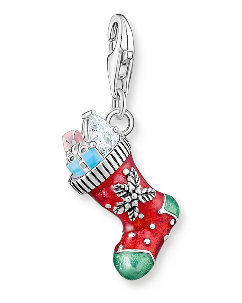 Thomas Sabo Damen Charm-Anhänger Weihnachtssocken Silber, Sterlingsilber Blau