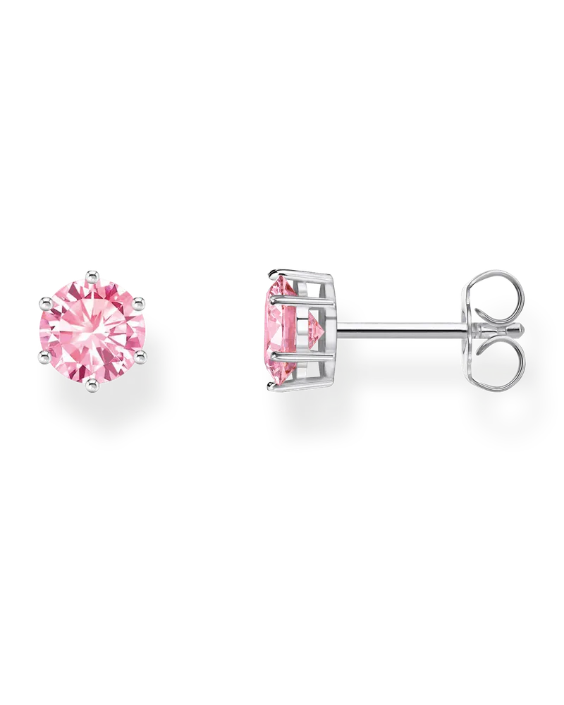 Thomas Sabo Damen Ohrstecker mit pinkfarbenem Stein im Brillantschliff Silber, Sterlingsilber Pink