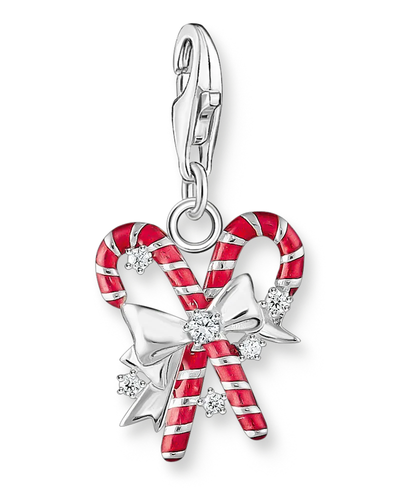 Thomas Sabo Damen Charm-Anhänger Zuckerstangen Silber, Sterlingsilber Rot