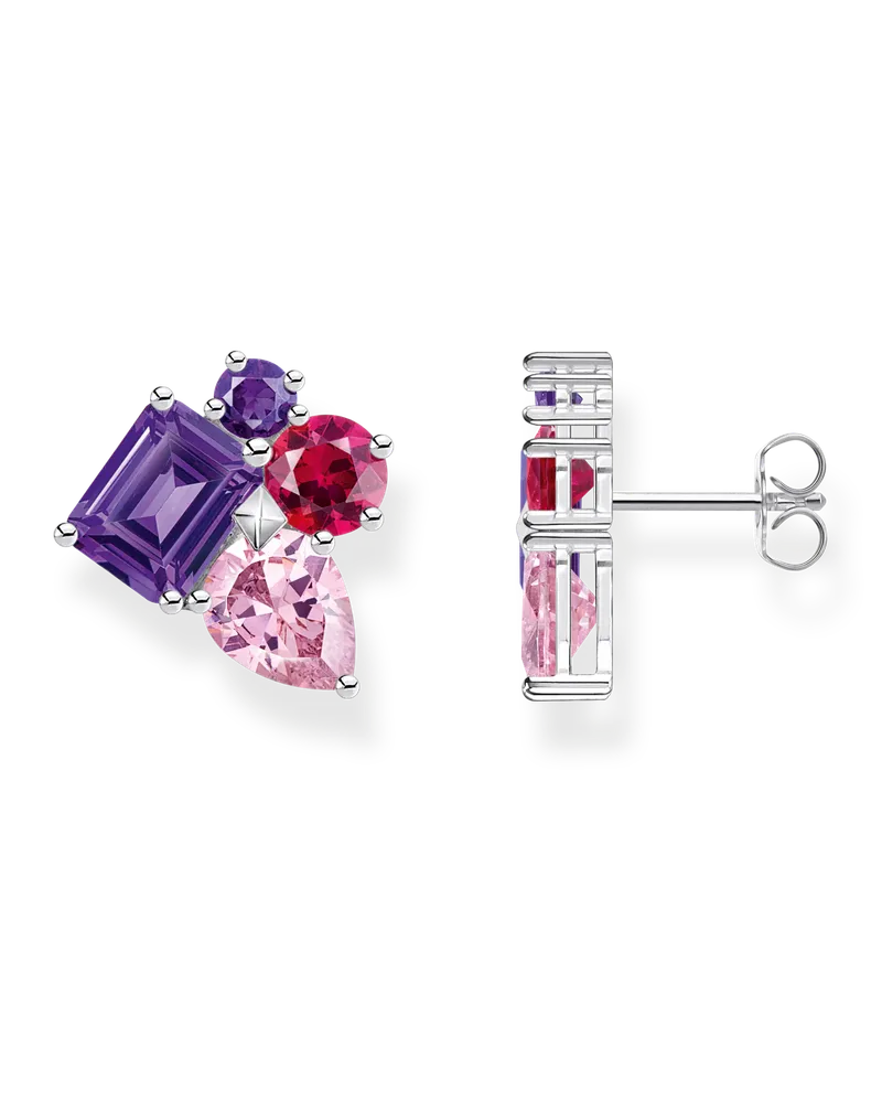 Thomas Sabo Damen Ohrstecker mit Steinen in Rosa, Rot und Violett Silber, 925 Sterlingsilber/ Glas-Keramik Stein/ synthetischer Korund/ Zirkonia Pink