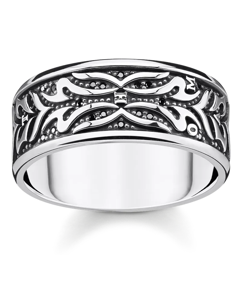Thomas Sabo Herren Ring Tiger Muster schwarz, Sterlingsilber Schwarz
