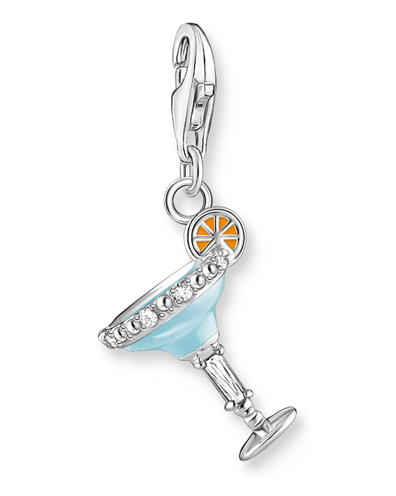 Thomas Sabo Damen Charm-Anhänger blaues Cocktail-Glas Silber, Sterlingsilber, Charm Club Collection Orange