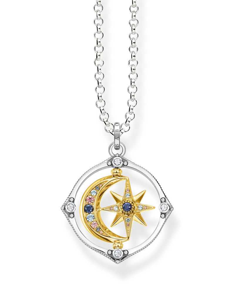 Thomas Sabo Damen Kette Stern und Mond gold, Sterlingsilber Gelbgold vergoldet Blau